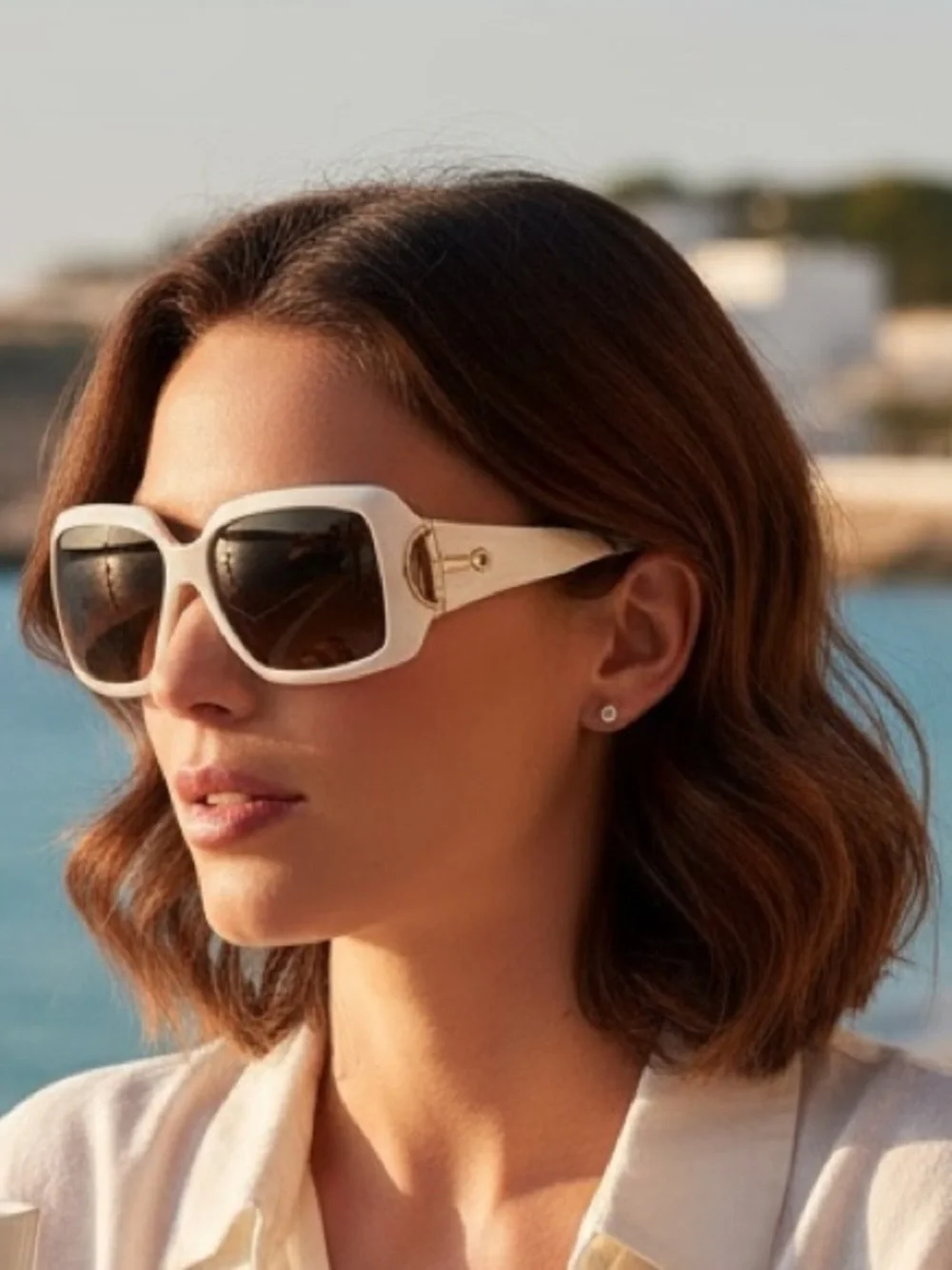Gucci White Horsebit Sunglasses Oversized Gradient Lens Italian Eyewear